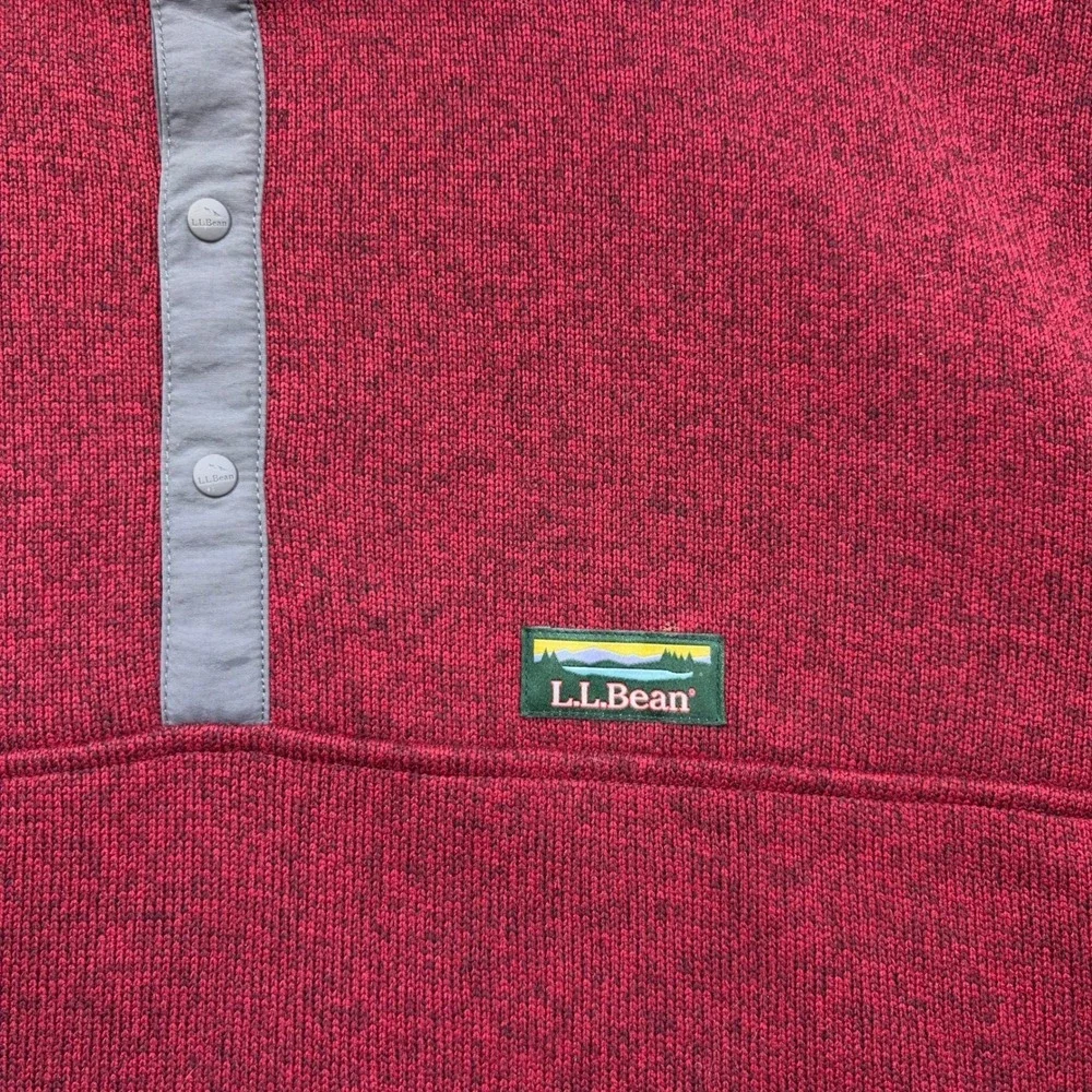 LL Bean Sweater Fleece Pullover Mens 3XL Tall Maroon Heather Snap Mock Neck